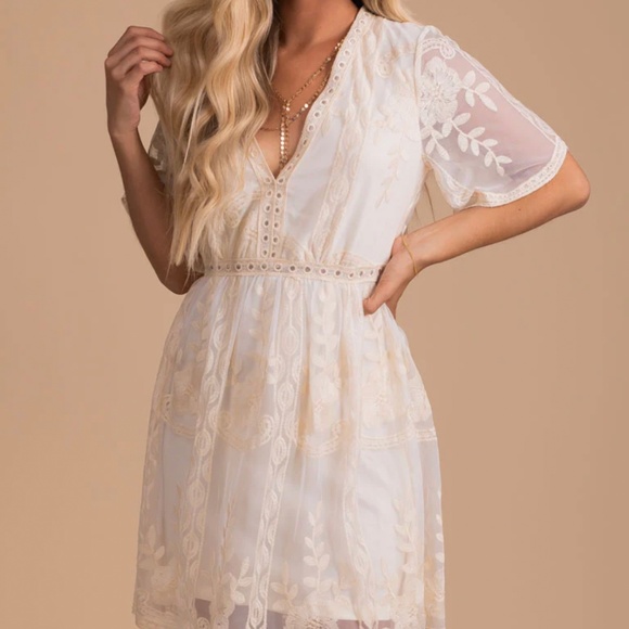 Bella Ella Boutique | Dresses | Light My Fire Cream Lace Mini Dress |  Poshmark